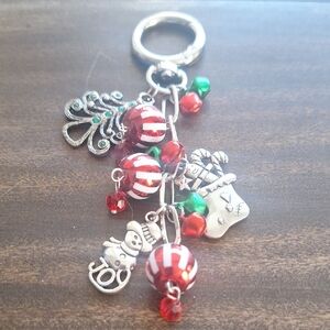 Festive Silver and Red Keychain Charm
